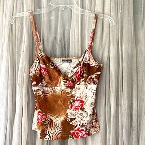 ⭐️ Juxtapose cropped tank top brown & pink floral size animal print big S